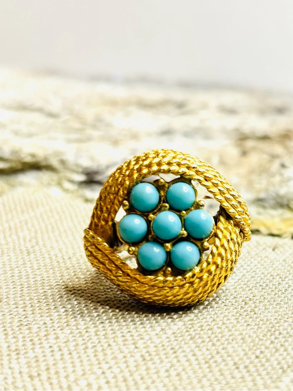 Vintage Turquoise Cluster Statement Ring Patent Pend M-H Signed McGrath-Hamin